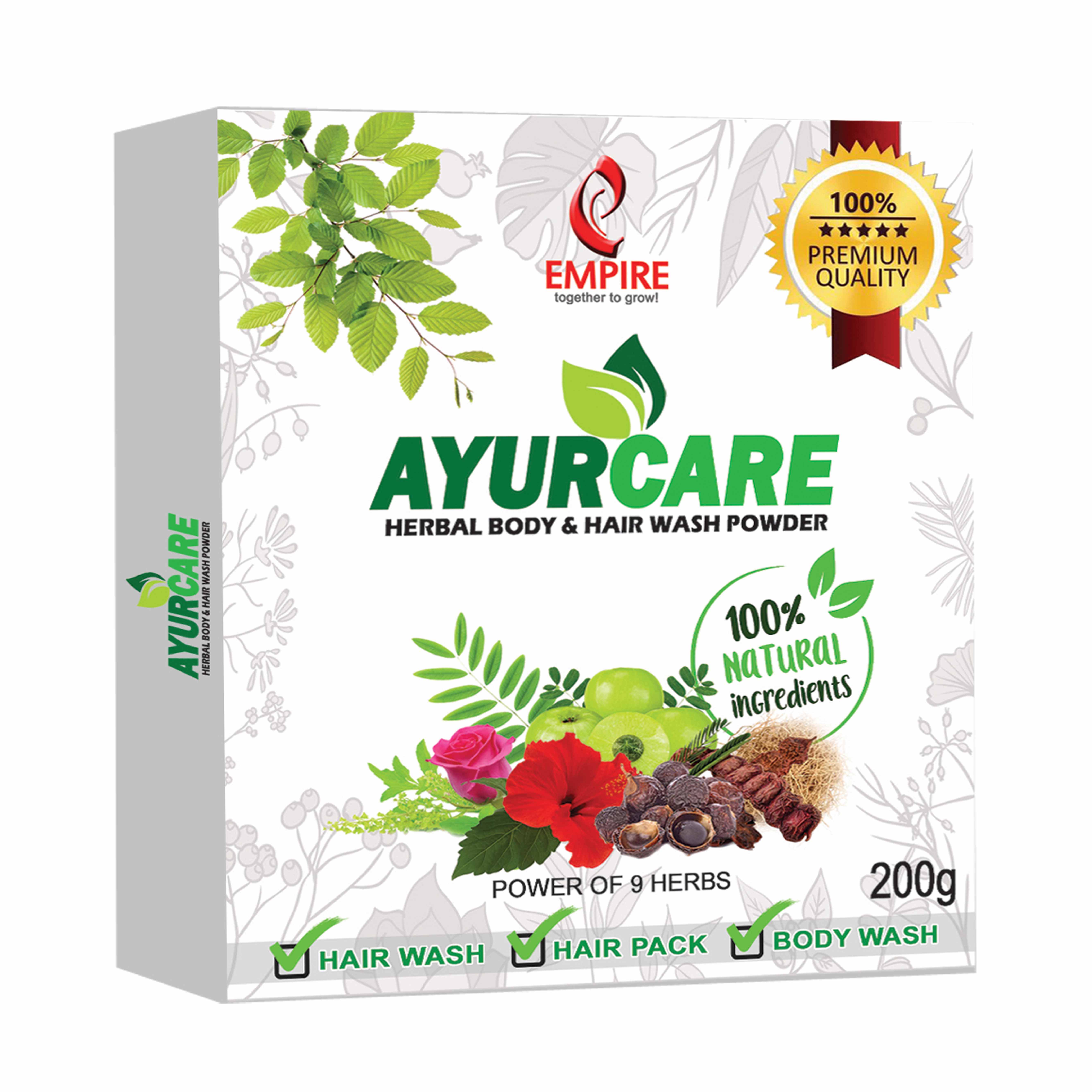 AYURCARE - HERBAL BODY & HAIR WASH POWDER - 200GM